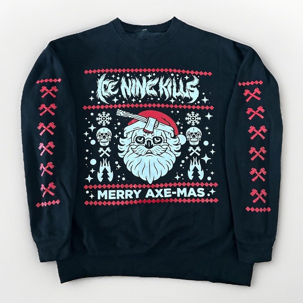 Ice Nine Kills Band Crewneck Sweatshirt Mens XL Black Christmas Sweater Axe IX